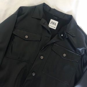 Zara faux leather cropped shacket